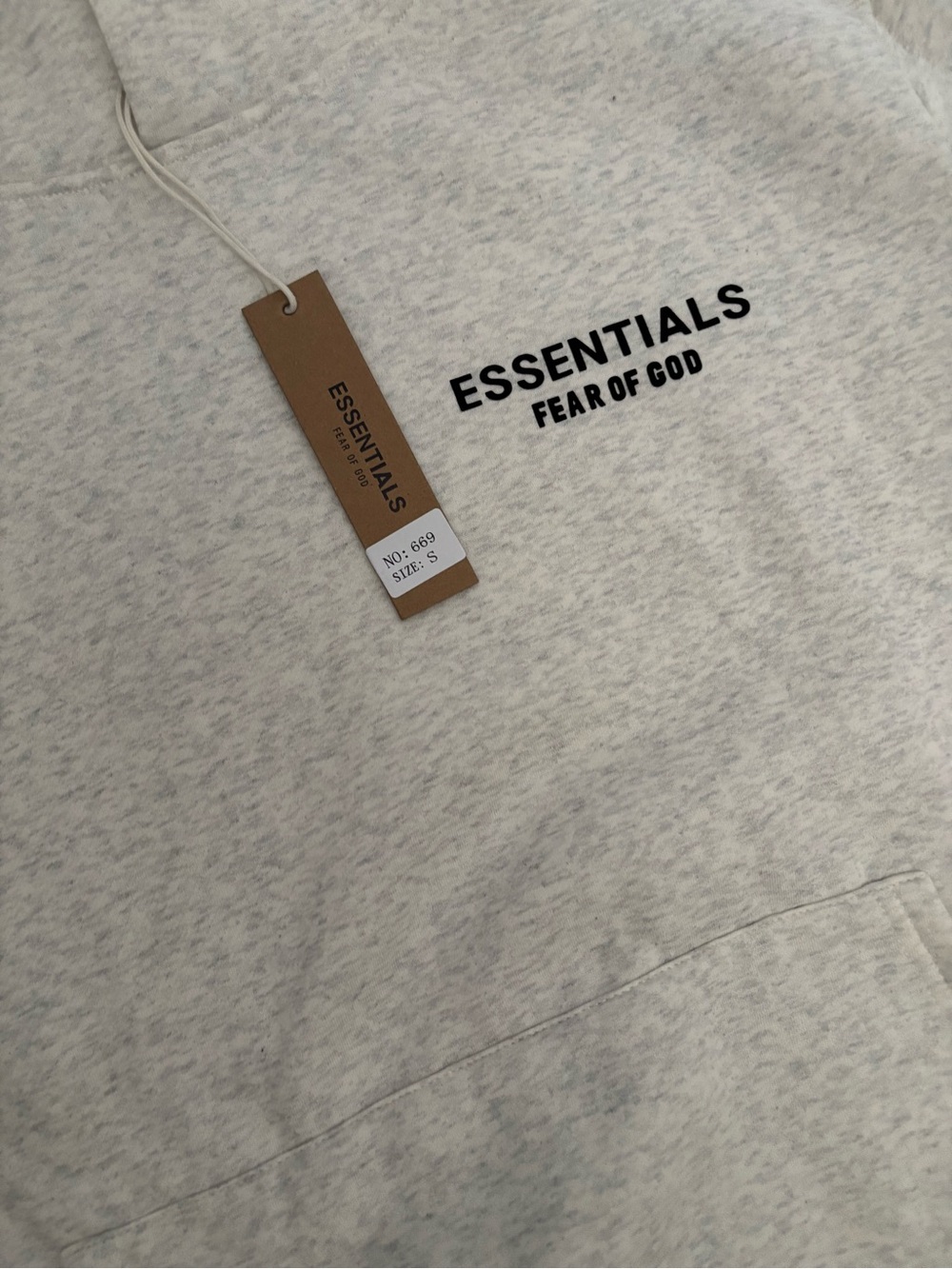 Essentials Light Heather Grey Pullover Hoodie with Black Logo Patch